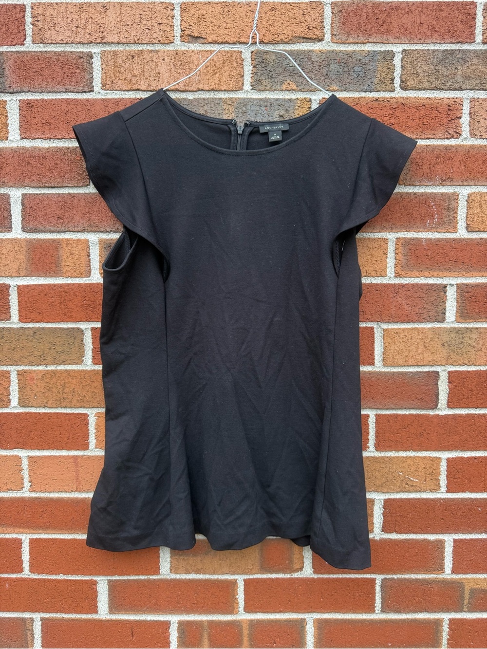 Ann Taylor Black Flutter Sleeve Peplum Top Size Medium